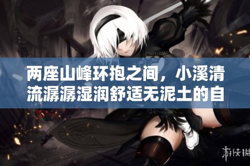 两座山峰环抱之间，小溪清流潺潺湿润舒适无泥土的自然风光